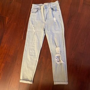 Blue Ripped Cotton On Jeans. Cuffed at the bottom. High arise 90’s. stretchy.